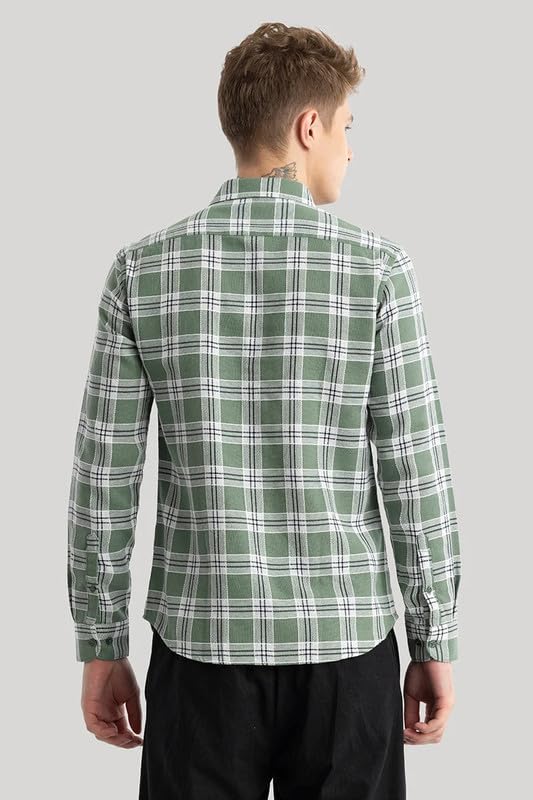 Image of Men's Cotton Casual Checked Classic Collar Slim Fit Shirt