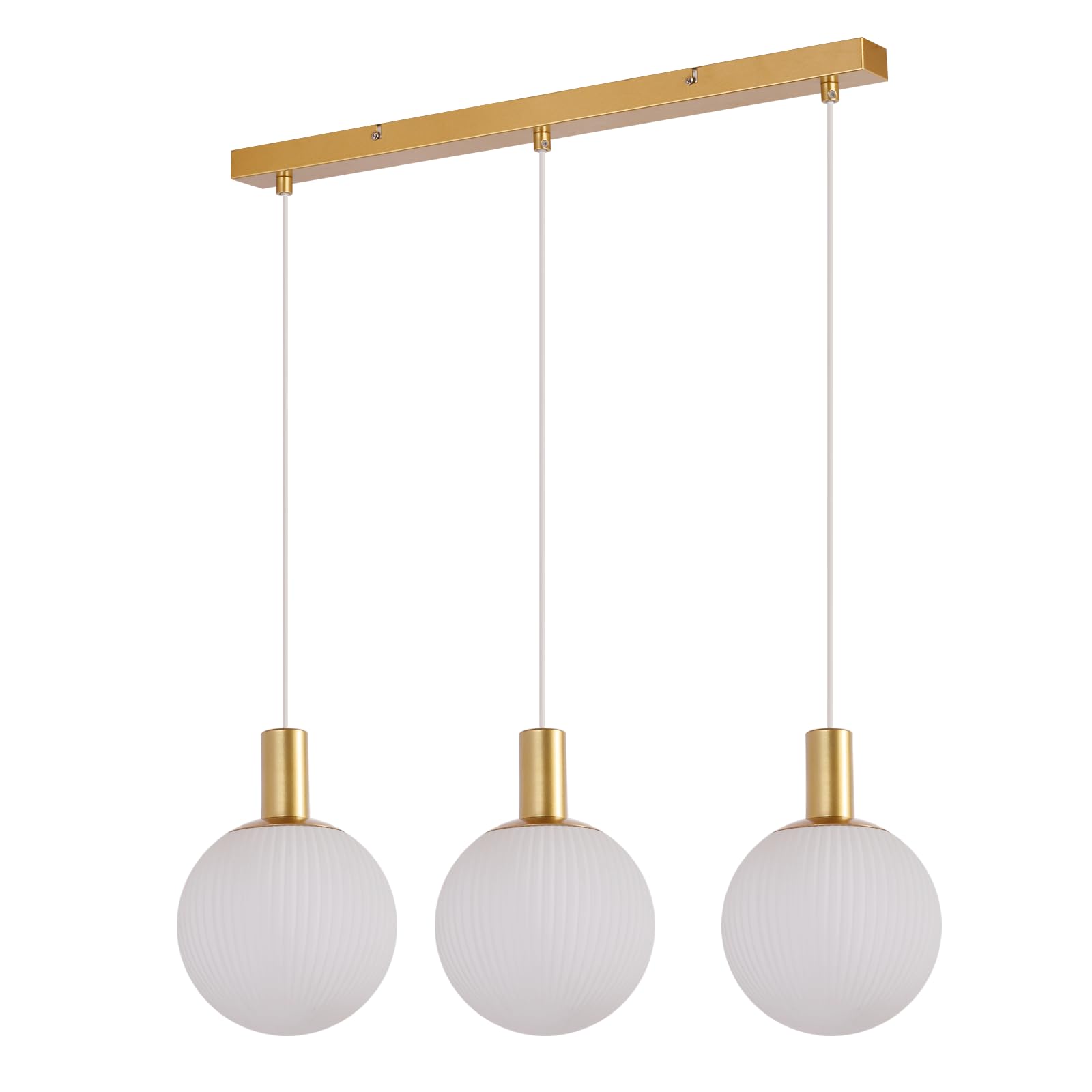 CBJKTX Lampada a sospensione da tavolo in vetro - E27 Lampada a sospensione | d'oro 3 fiamme lampadario regolabile in altezza per soggiorno camera da letto cucina sala da pranzo (senza lampadina)