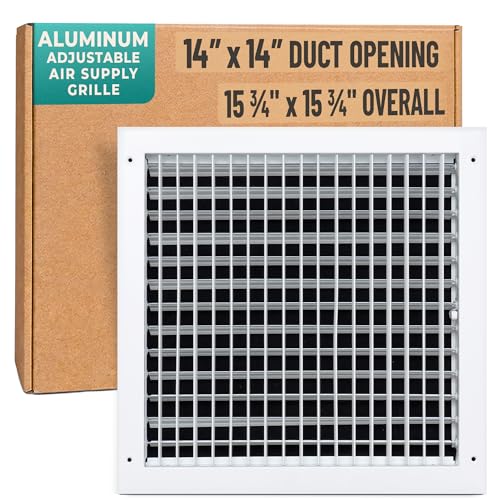 Fits 14x14 Duct Opening Aluminum Adjustable Air Supply Grille by Handua | Rust Proof | Register Vent Cover Grill for Sidewall and Ceiling | White | Outer Dimensions: 15.75 X 15.75