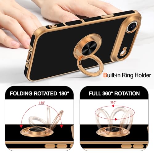 Coque iPhone Air 6,5" noire Hython avec anneau support rotatif et béquille