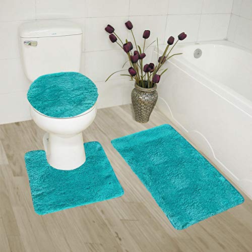 3 Piece Ultra Soft Ultimate Microfiber Bath Rug Set. (Turquoise)
