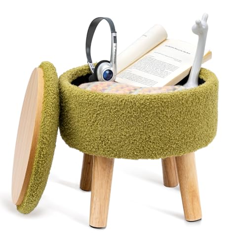 BRIAN & DANY Fußhocker mit Stauraum, Kunst-Teddyfell, runder Stauraum, Ottomane, Fußhocker mit Beinen, Sofa, Fußstütze für Wohnzimmer, Eingangsbereich, Büro, Brillantgrün BRIAN & DANY Fußhocker mit Stauraum, Kunst-Teddyfell, runder Stauraum, Ottomane, Fußhocker mit Beinen, Sofa, Fußstütze für Wohnzimmer, Eingangsbereich, Büro, Brillantgrün