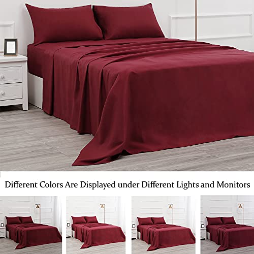 Image of 4 Piece Bed Sheet Set - 1 Flat Sheet,1 Fitted Sheet and 2 Pillow Cases,Brushed Microfiber Luxury Bedding with Deep Pockets (Full,Burgundy)