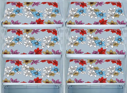Image of DakshyaIndustries Pack of 6 PVC Printed Fridge Mat /Refrigerator Mat (Red&White)