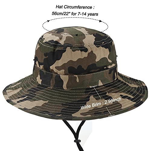 Kids Camo Sun Hat Boys-Camouflage Bucket Fishman Hat Packable（7-14 Years (Camo, 7-14 Years) #TOP2