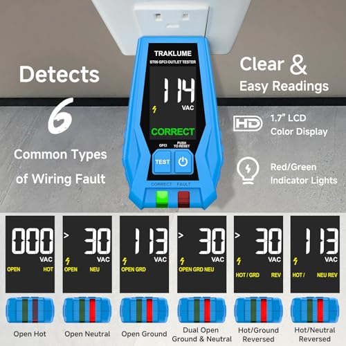 Image of GFCI Outlet Tester with LCD Display Polarity Tester GFCI Receptacle Tester