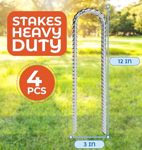 Image of Happin 12 Inch Trampoline Anchors, Trampoline Stakes, Ground Stakes Heavy Duty, Ground Anchors Screw in, Trampolines Accessories, Tent Anchors, Yard Spikes, Galvanized Steel (4 Pack, Silver)