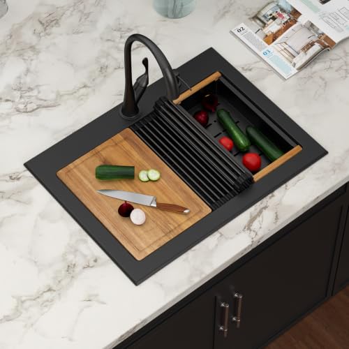 Couoko 30 Inch Black Drop In Granite Composite Kitchen Sink by Couoko - Used condition - Image 2
