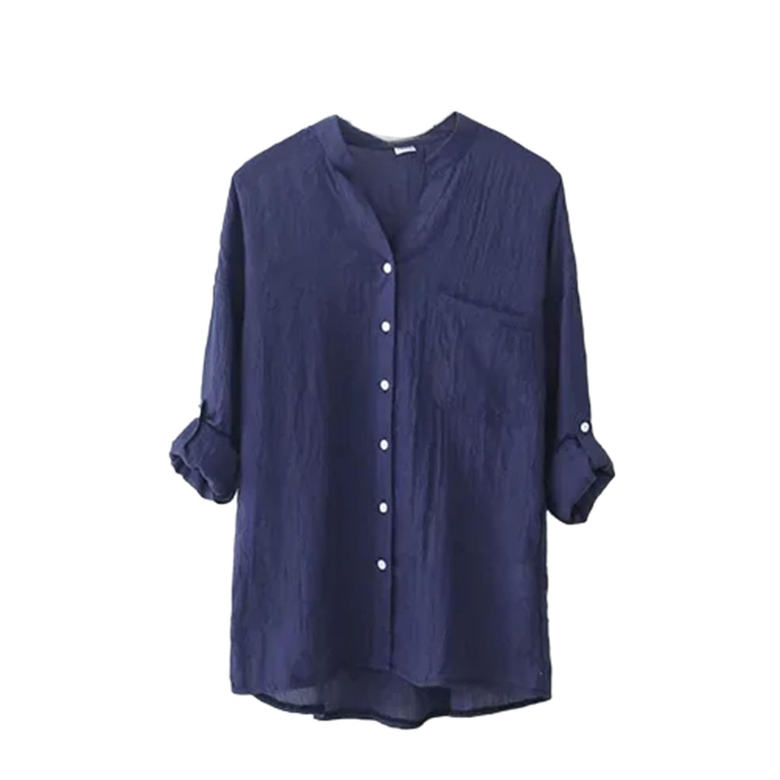 Blusas casuales de algodón y lino para mujer, tallas grandes, simples, lisas, de manga larga