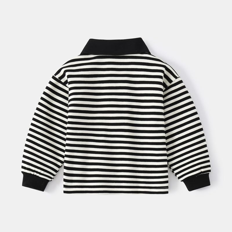 Meufam Toddler Baby Boys Long Sleeve Pique Polo Sweater Warm V Neck Button Pullover Striped Lapel Knit Sweatshirt3