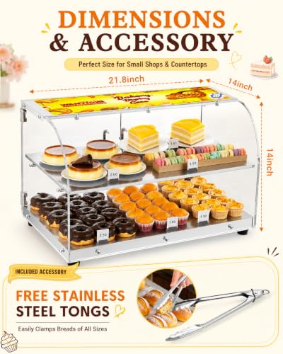 Image of WantJoin Pastry Display Case, 22-inch 2-Tier Countertop Display Case with Magnetic Doors & 3 Trays, Acrylic Commercial Food Display for Bakery, Bread, Dessert, Stainless