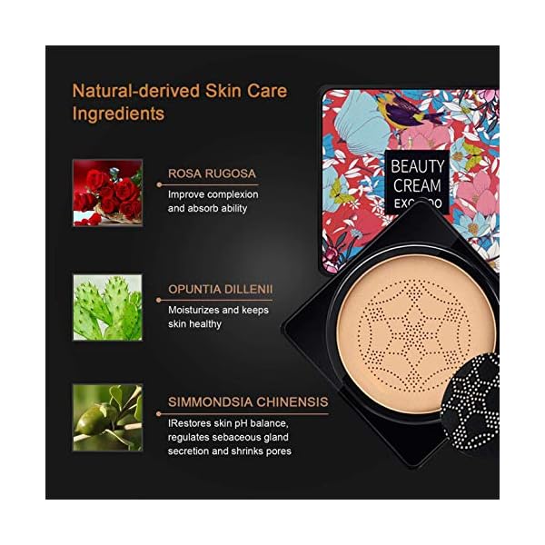 Air-Cushion-CC-Cream-Mushroom-Head-Foundation-Moisturizing-BB-Cream-Long-Lasting-Matte-Concealer-with-2PCS-Mushroom-Head-Sponges-Natural Mushroom Head Air Cushion CC Cream Foundation,Beauty Cream EXO TOO Moisturizing BB Cream, Long Lasting Matte Concealer with 2PCS Mushroom Head Sponges (Natural)