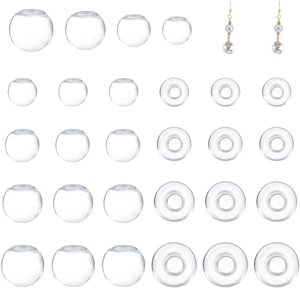 PH PandaHall 200pcs Mini Glass Globe, 4 Size Glass Orbs Ball Wish Glass Ball Bottle Glass Spheres UV Planet Crystal Craft Ball for UV Resin Dice Pendant Charms Earring Making(12mm, 14mm, 16mm, 18mm)