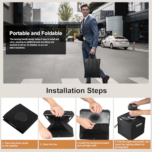 FotStdio Light Box Photography, 16x16 inch Large Photo Light Box with 224 LED Beads, CRI >95, Professional Portable Photo Booth Shooting Tent Kit with 6 Color PVC Backdrops for Product Photography by FotStdio - Used condition - Image 7