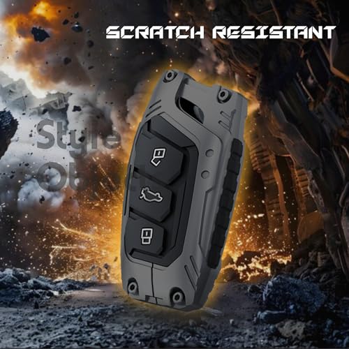 Image of STYLEOBJECT Waterproof Premium Luxury New Transformer Series Soft Silicon Car Key Shell with Keychain & Full Protection 3 Button Metal Smart Car Key Cover for Mg (Astor, ZS EV) Black