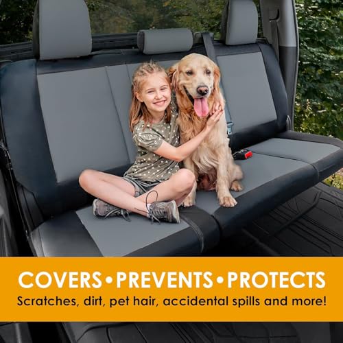 Image of LPI Truck Grey Truck Bench Seat Cover Fits All Full-Size Silverado F-150 Ram Sierra Titan Tundra Pickup Trucks, Folding Bench or Standard Bench Seats, 600D Oxford Fabric with Faux Leather