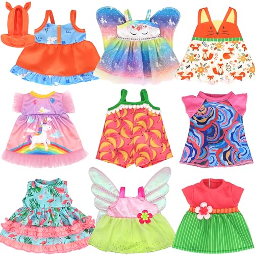 ECORELF 9 Sets Alive Baby Doll Clothes, Doll Clothes for 10-12 Inch Girl Dolls,12 Inch Baby Doll Dress Outfits Accessories Set Include Cute Jumpsuit, Skirts