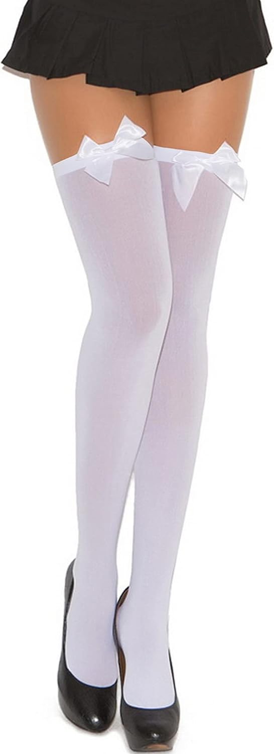RSLOVE Thigh High Stockings with Satin Bow Accent Sexy Lingerie Stockings Opaque Women Tight Hosiery