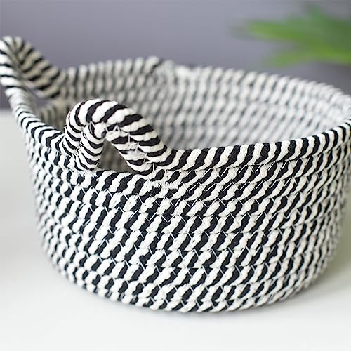 Image of Small Woven Cotton Rope Basket Empty Decorate Gift Cute Storage Organizing Dog Cat Pet Toy Box Baby Nursery Clothes Sock Changing Table Bathroom Closet Towel Shelf Desk Little Mini Boho Bin