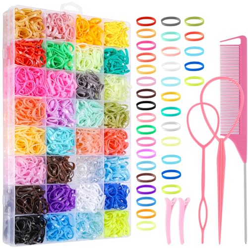 Image of 2400 Pcs Rubber Bands for Hair, 32 Colors Small Rubber Bands Elastic Hair Ties with Hair Styling Tools for Baby Toddler Girl Back to School Hair Accessories Gift