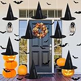 Witch Hat Decorations - 8PCS Black Hanging Witch Hats & 32PCS 3D Bats, Halloween Decor & Party Accessory for Indoor/Outdoor Use