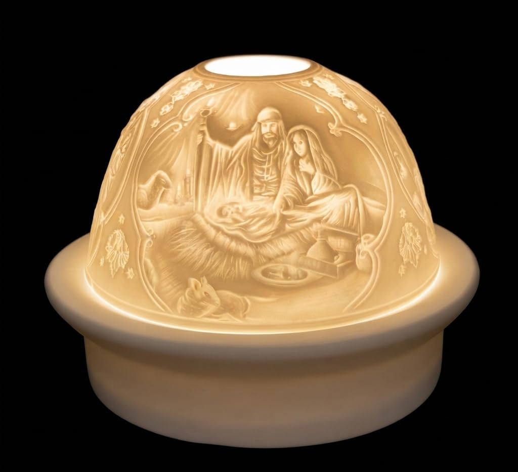 Nativity Scene, LED Light, Porcelain, 4.75-inch Width x 3-inch Height, Home Decor