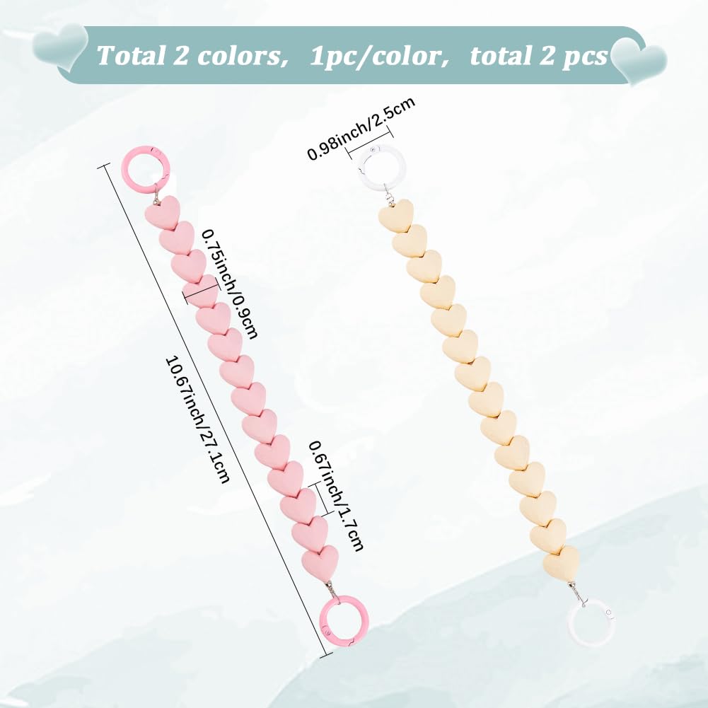 GORGECRAFT 1 Box 2Pcs 2 Colors Heart Chain Bag Charm 27cm Plastic Pink White Hearts Beaded Purse Extender Chain Handbag Short Strap Replacement for Handbags Crossbody Tote Bags Purse Making - Image 2