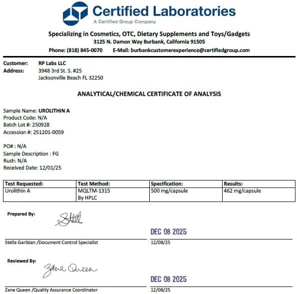 LongJuvity Urolithin A Supplement (500mg) – Mitochondrial Supplement for Healthy Aging – Pure, High-Potency Mitophagy Activator – Lab Tested Postbiotic (60 Capsules) - Image 7