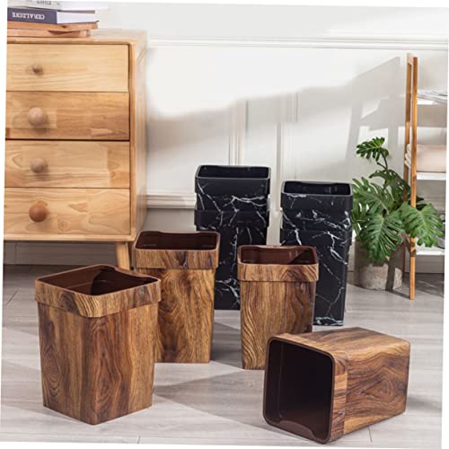 Caneca de basura rectangular con diseño madera para hogar miniatura 4