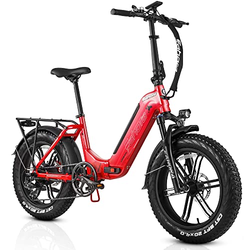 Eahora Electric Bike For Adults Upgraded 1000W Peak 27Mph Urban 20" Foldable Fat Tire Electric Bike With Lockable Front Suspension, Color Display, Long Life Battery, Shimano 7 Speed Step Thru Ebike #TOP21