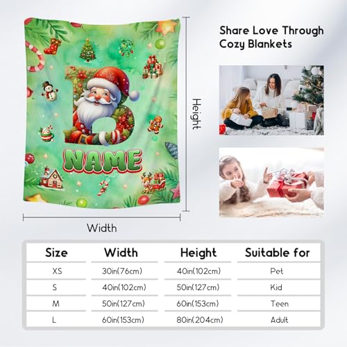 Christmas Blanket - Custom Monogram Blankets Gifts for Kids - Cozy Lightweight Flannel Throws for Office, Sofa