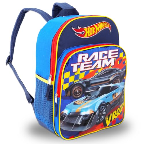 Hot Wheels Backpack Set - Bundle with Deluxe 16" Race Car Backpack Plus Stikers, Water Bottle, More | Hot Wheels Backpack for Boys, Kids2