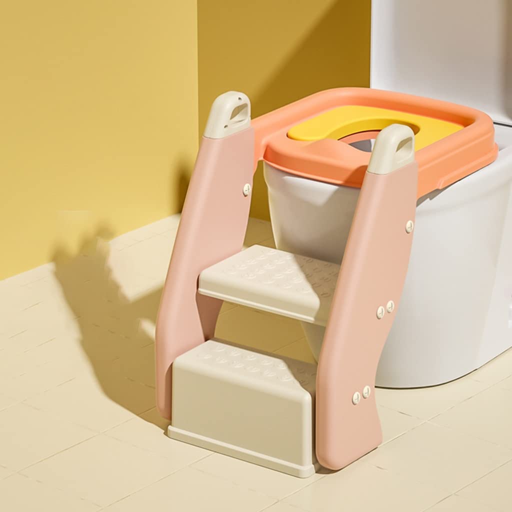 Toilettensitz Mit Treppe Klapptreppentraining Für Jungen Und Mädchen Toilettentrainer, Mehrzweck-Multifunktions-Tritthocker, Belastbar 80kg (Color : Pink, Size : 40 * 35 * 26cm)