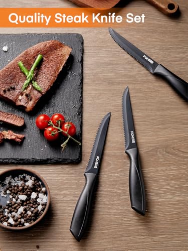 FOHERE Steak Knives Set of 8, Black Serrated Steak Knife, Stainless Steel Kitchen Knife Perfect for Christmas Dinner, New Year Gatherings, Dishwasher Safe - Image 2