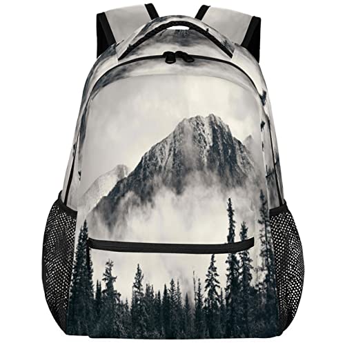 Mountain Forest Tree Foggy School Backpack for Girls Boys, Travel Backpack Lightweight Bookbag College Student School Bag Laptop Backpack Hiking Camping Daypack Bag 16 Inch