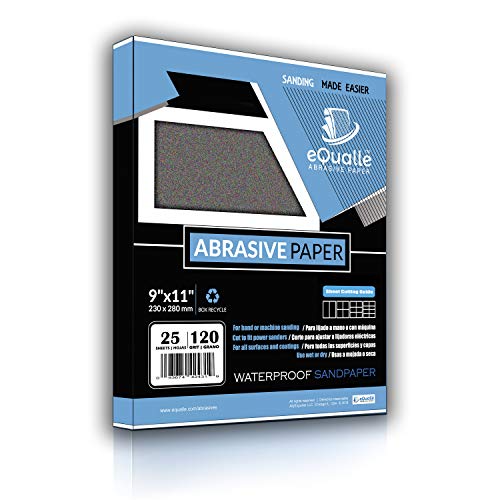 120 Grit Wet Dry Sandpaper Sheets, 9 x 11 in Silicon Carbide, Pack of 25 for Wood Smoothing, Paint Prep, Metal Scuffing, Drywall Repair, Automotive Body Panels, Furniture Cabinets, Hand Use