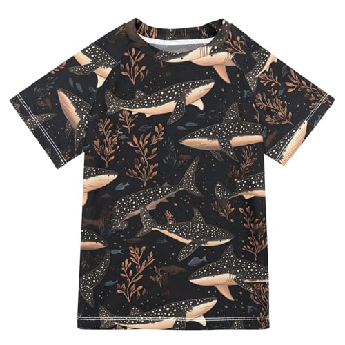 Funny Whale Shark Rose Black Short Sleeve Bathing Suit Kids Big Girls Swimsuits Rashguard Girls for 3-12 Years Traje de Banos para ninas