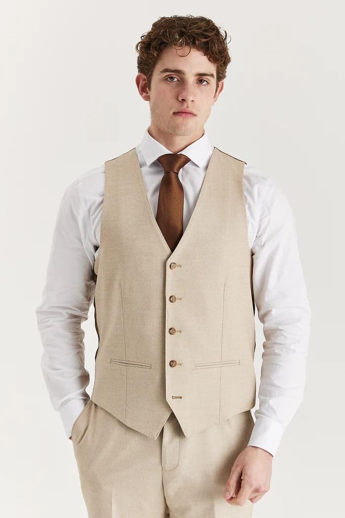 Traje de 3 piezas para hombre, color beige, clásico, con solapa, para boda, verano, baile de graduación