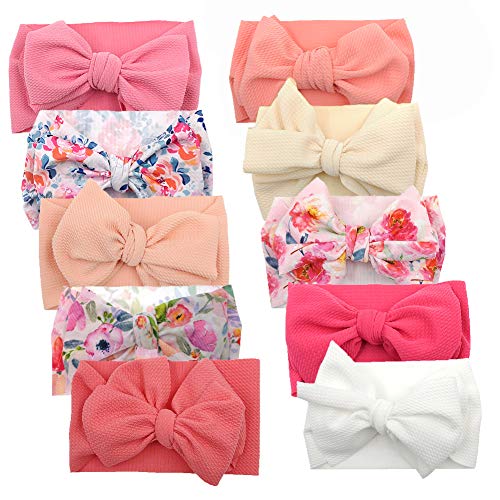 Image of KIDOCHEESE Big Bows Hairbands, 10 Pack - Soft Nylon Hairband with Large Bows for Baby Girls, Newborn Infant Toddlers Kids, Ideal for Securing Hair - Perfect
