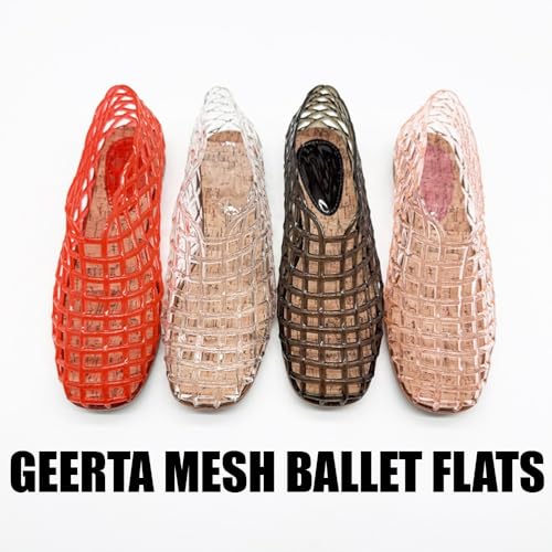 Jelly Mesh Ballet Flats for Women Clear Jelly Sandals Hollow Water Slides Slip on House Slippers Low Heel Booties Wide Lightweight Breathable Dressy Ballerina Shoes Summer Beach Party Cruise Vacation (Red,7.5) by Geerta - Used condition - Image 5