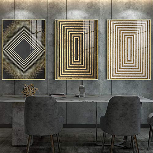 Lienzo giclée de lujo abstracto dorado tríptico nórdico de 50x75cm para decoración elegante