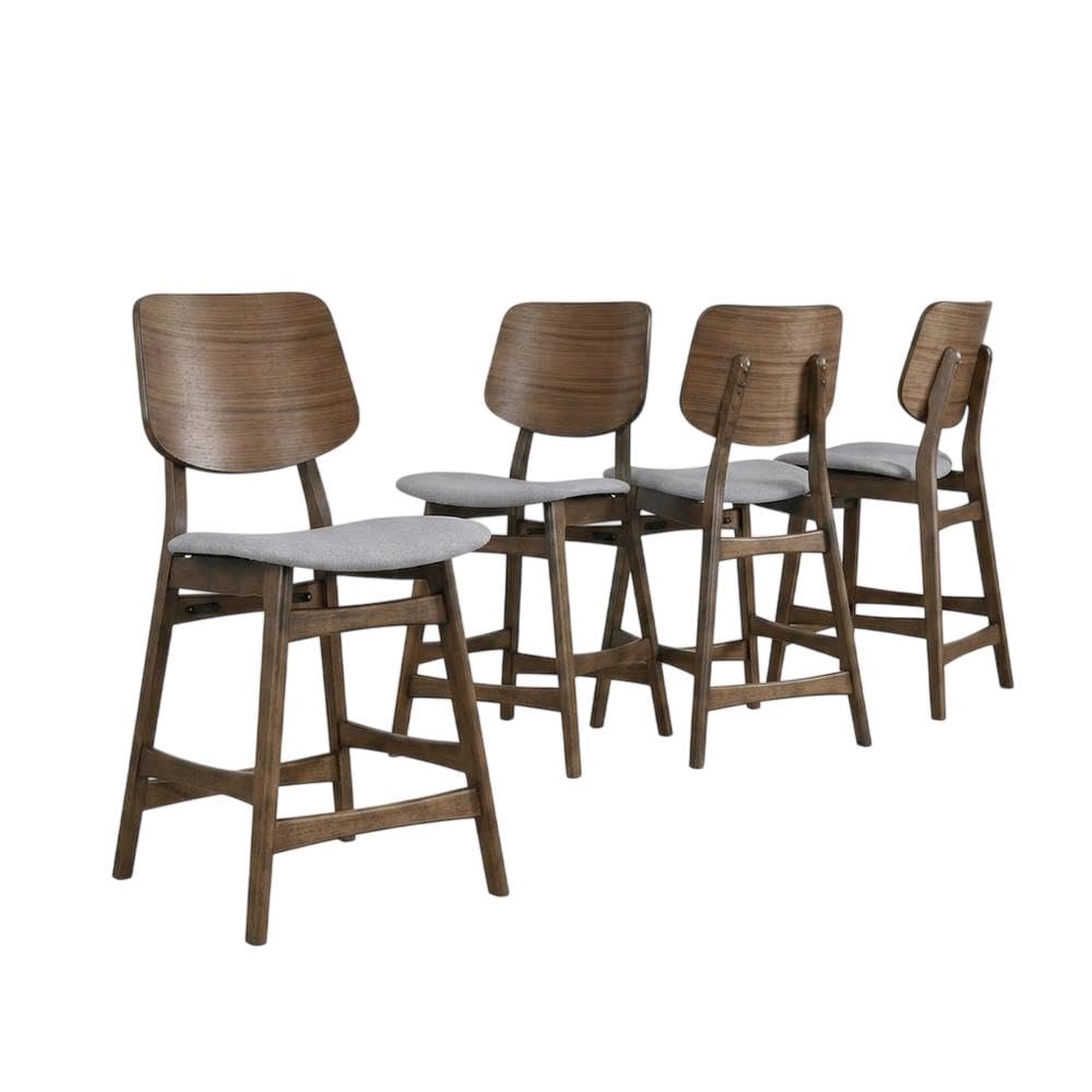 Solid Wood Counter Height Bar Stools Set of by Starlight Canyon Home – Solid + Manufactured Wood, Foam, Fabric (Polyester), Grey, Pack of 4