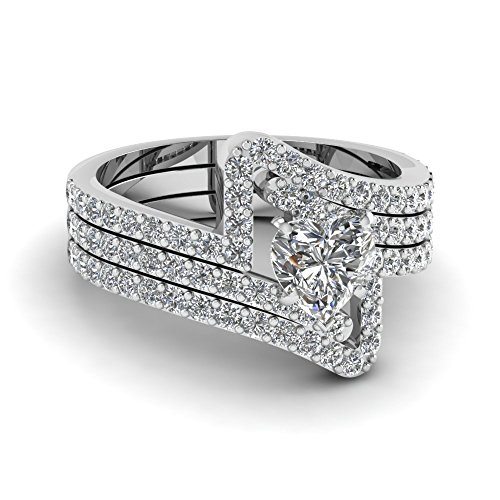 Bagues de mariage trio de diamants argent sterling cœur taille 47-70