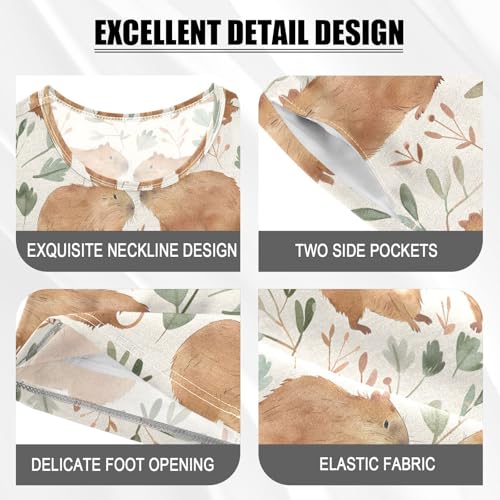 ALAZA Retro Capybara Leaf Pajamas Short Sleeve 2 Piece Sleepwear Top and Bottom Pajama Set Unisex4