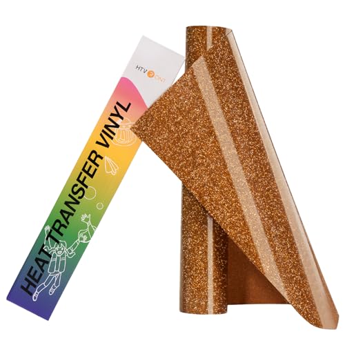 Image of HTVRONT Brown Glitter Heat Transfer Vinyl Rolls - 10 inch x 8ft Bronze Iron-On Vinyl for T-Shirts, Glitter HTV Vinyl for All Cutter Machine - Easy to Cut & Weed for Heat Vinyl Design
