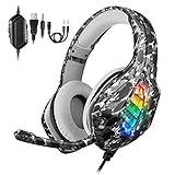 【Ergonomisches Design】Das Design des einziehbaren PC-Headset-Kopfbügels und die weiche Polsterung ermöglichen es Ihnen, ohne Einschränkung den besten Sitz zu finden und bieten eine ausgezeichnete Haltbarkeit für alle Altersgruppen. Das Kissen aus Kunstpelz ist dicker und breiter und bietet die ganze Nacht über Komfort. Plug and Play: Es ist keine Installation oder Konfiguration erforderlich.