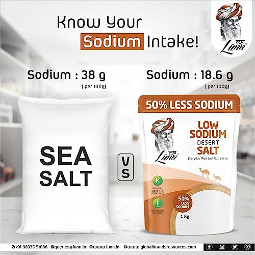 Image of Lunn 50% Low Sodium Thar Desert Salt 1 Kg Pouch | 84+ Natural Minerals | Unrefined Chemical-Free Salt | 50% Less Sodium for Heart Health & Hydration | Great Taste | No Preservatives | Ideal for Daily Cooking | First Time in India