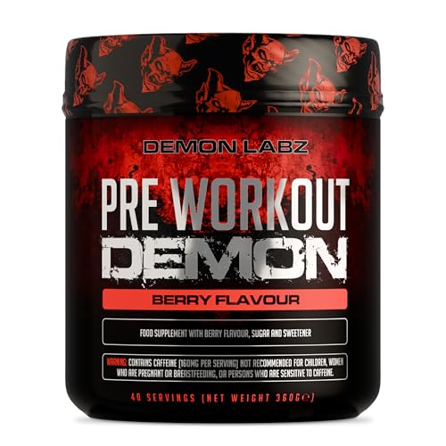 Pre Workout Demon (gusto frutti di bosco) - Integratore pre workout potente con Creatina, Caffeina, Beta-Alanina e Glutammina (360g)