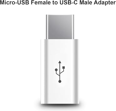 Micro USB Female to USB-C Male Adapter - Convert Connector for Charging and Data Transmission (White)