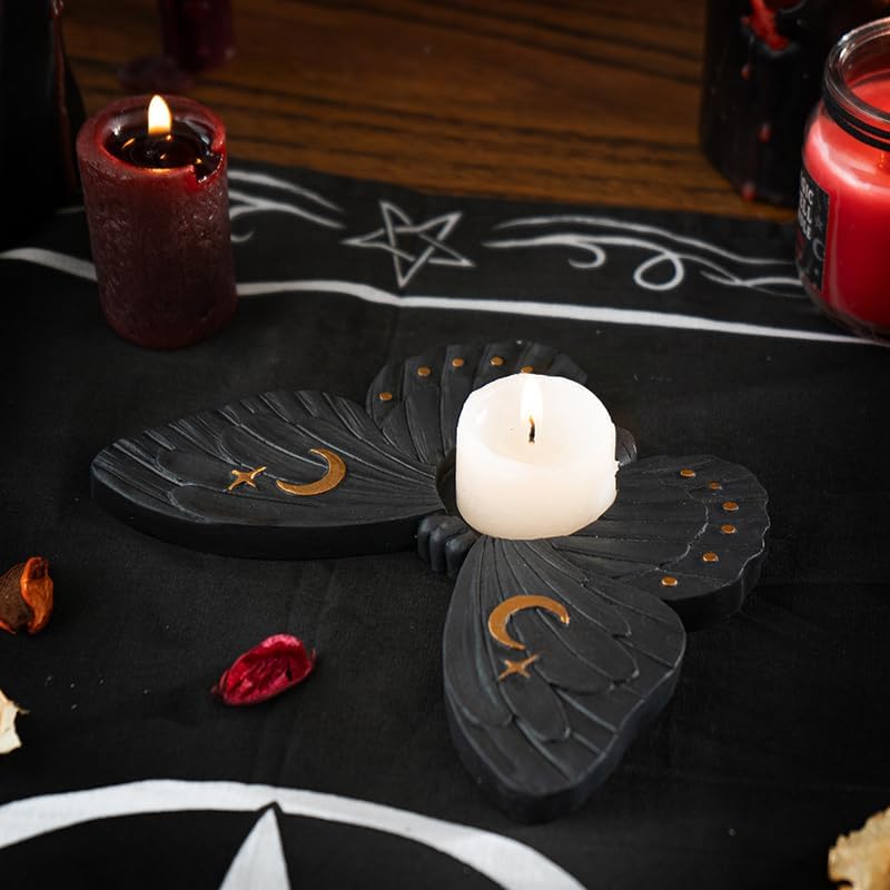 Pacific Giftware Black Moth Tealight Candleholder by Something Different UK Decorative Candle Holder for Home Decor Gothic and Alternative Decor Moon and Stars Design Perfect for Indoor Decor